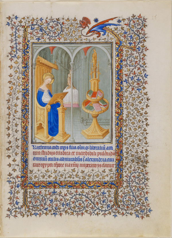 Limbourg Brothers — Belles Heures: Saint Catherine in Her Study | Illuminated Manuscript Print