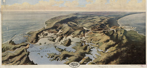 National Geographic Society — Bird's-Eye View of the Panama Canal | Vintage Bird's-Eye View Map Print