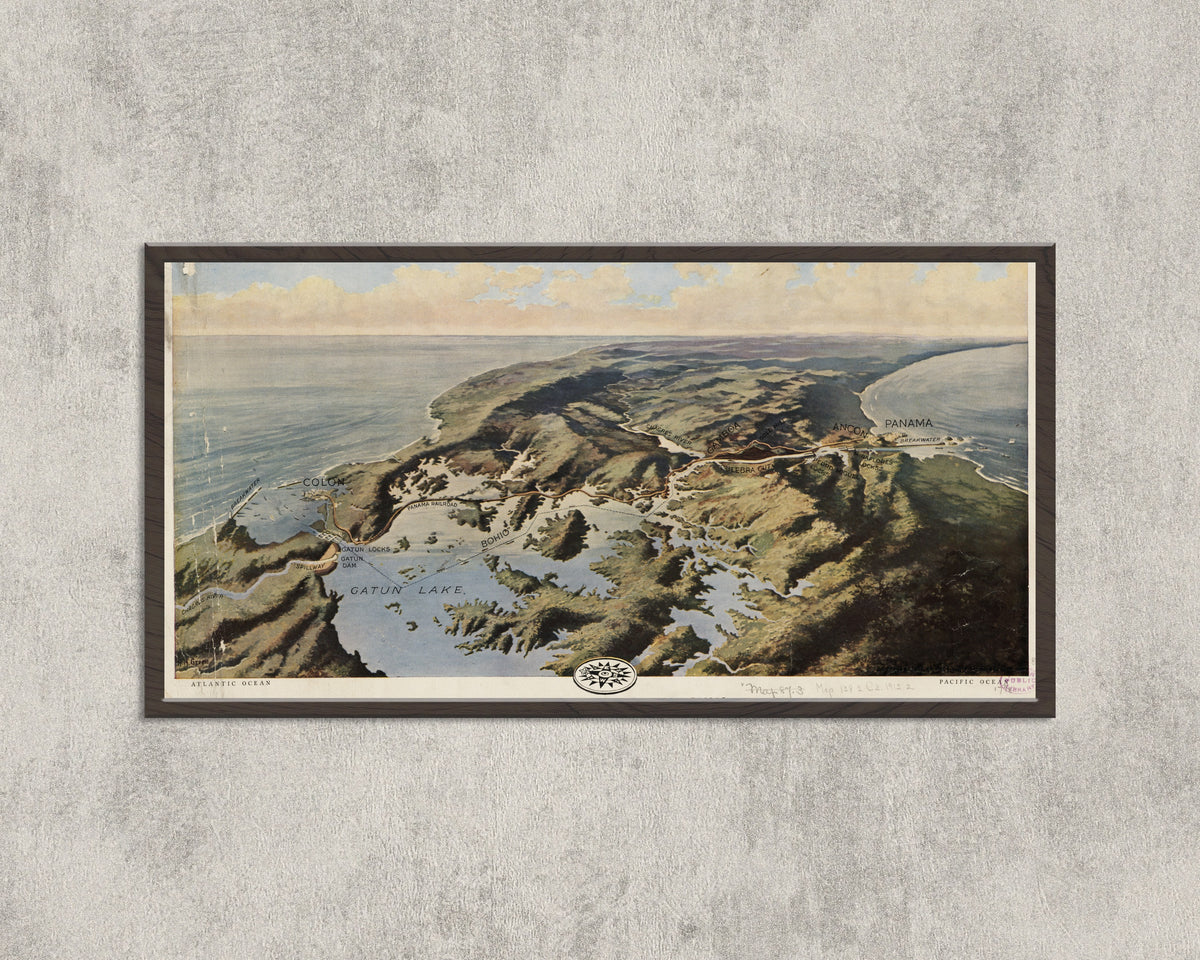 National Geographic Society — Bird's-Eye View of the Panama Canal | Vintage Bird's-Eye View Map Print