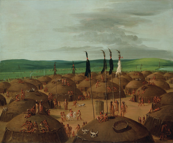 George Catlin — Bird's-eye View of the Mandan Village, 1800 Miles above St. Louis | Western Art Print