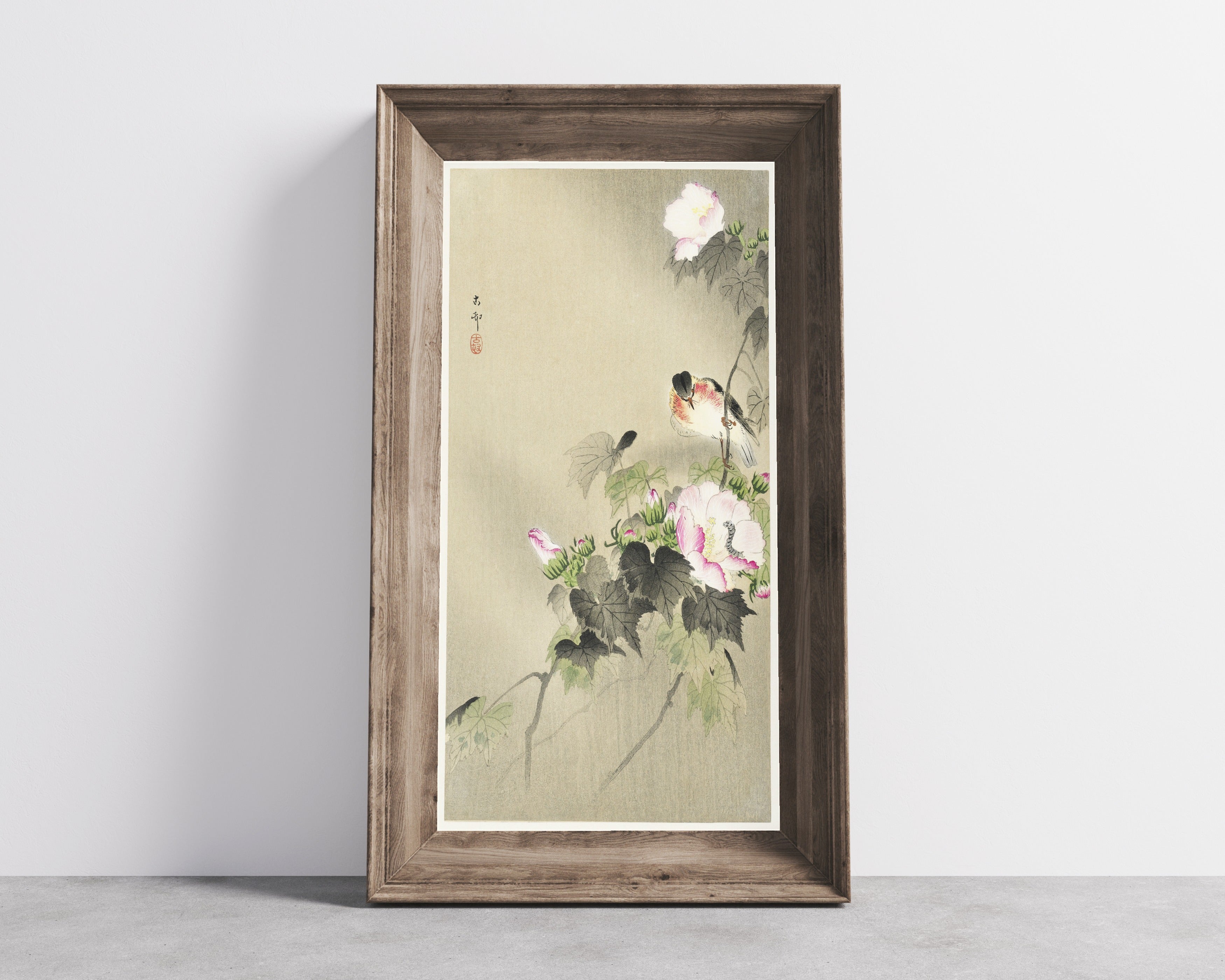Ohara Koson — Bird and caterpillar | Japanese Bird & Flower Woodblock Print