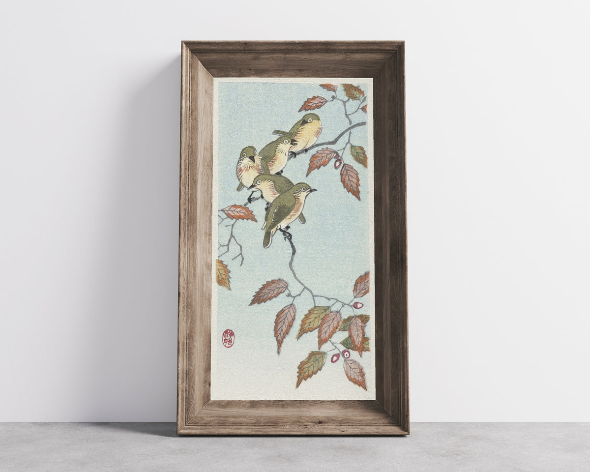 Ohara Koson — Birds on a Branch | Japanese Bird & Flower Woodblock Print