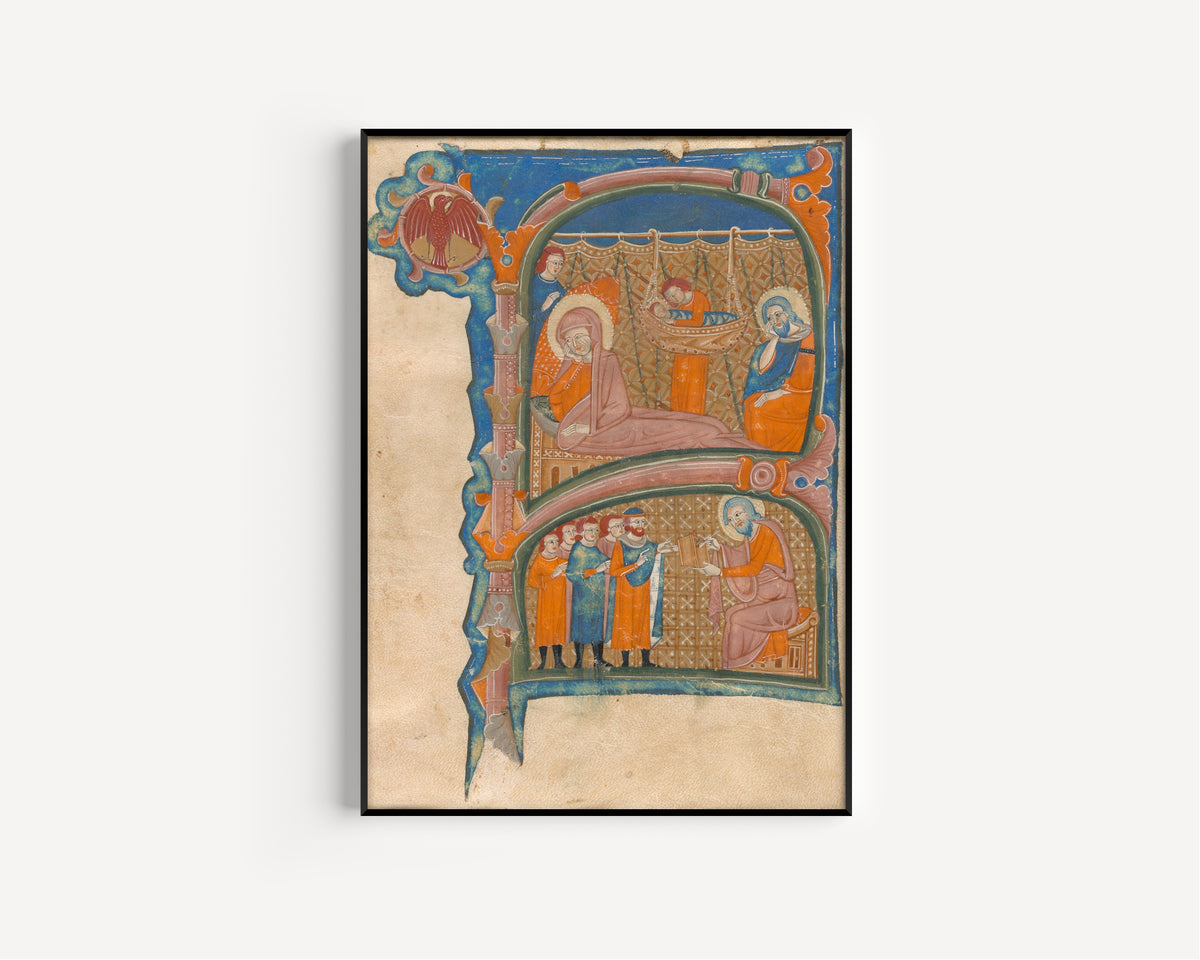 Birth and Naming of John the Baptist | Illuminated Initial Print