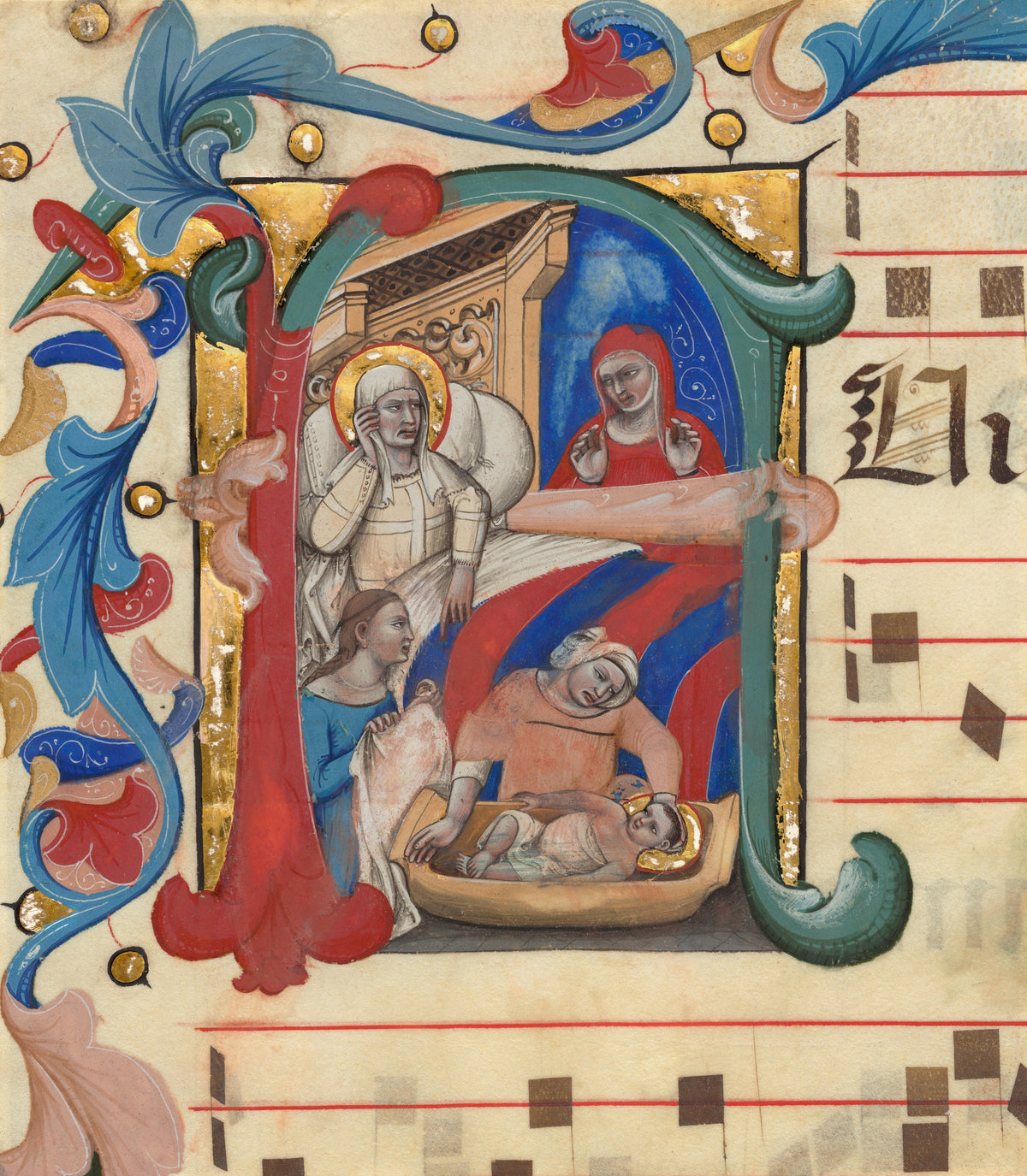 Niccolò di Giacomo da Bologna — Birth of John the Baptist | Illuminated Initial Print