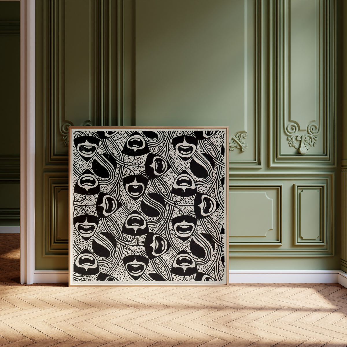 Koloman Moser — Black and White Face Pattern | Lithograph Print