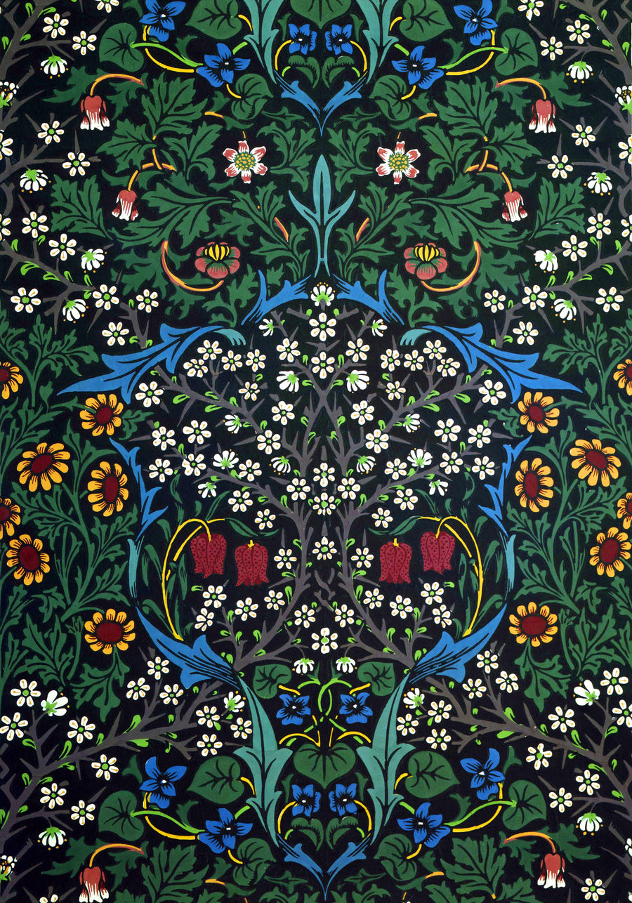 John Henry Dearle — Blackthorn | Botanical Art Print shown to scale on a wall above a sofa
