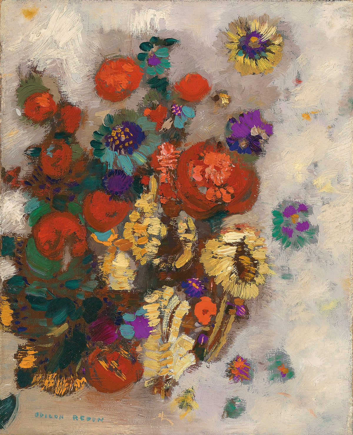 Odilon Redon — Bouquet of Flowers (Grey Ground) | Symbolist Art Print