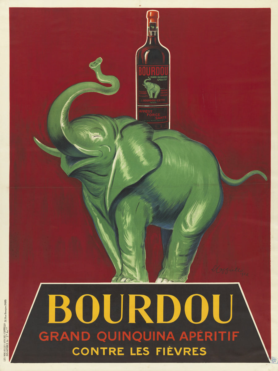Leonetto Cappiello — Bourdou grand quinquina apéritif contre les fièvres | Vintage Poster Print shown to scale on a wall above a sofa