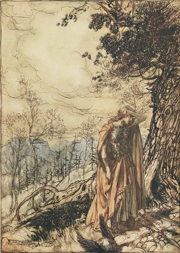Arthur Rackham — Brünnhilde Stands for a Long Time Dazed and Alarmed | Wagner Illustration Print