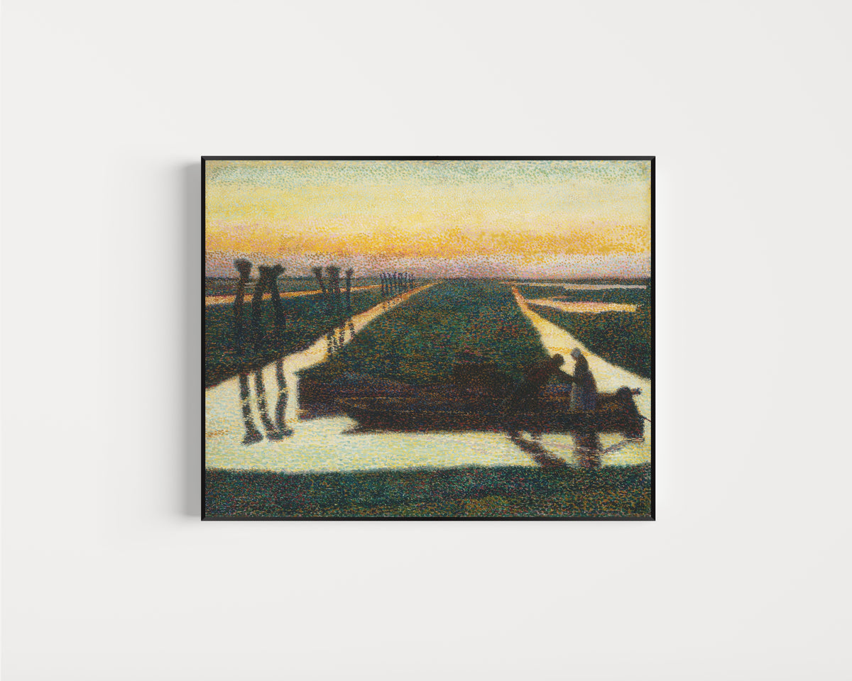 Framed art print of Broek in Waterland by Jan Toorop, in a slim black frame on a plain white wall