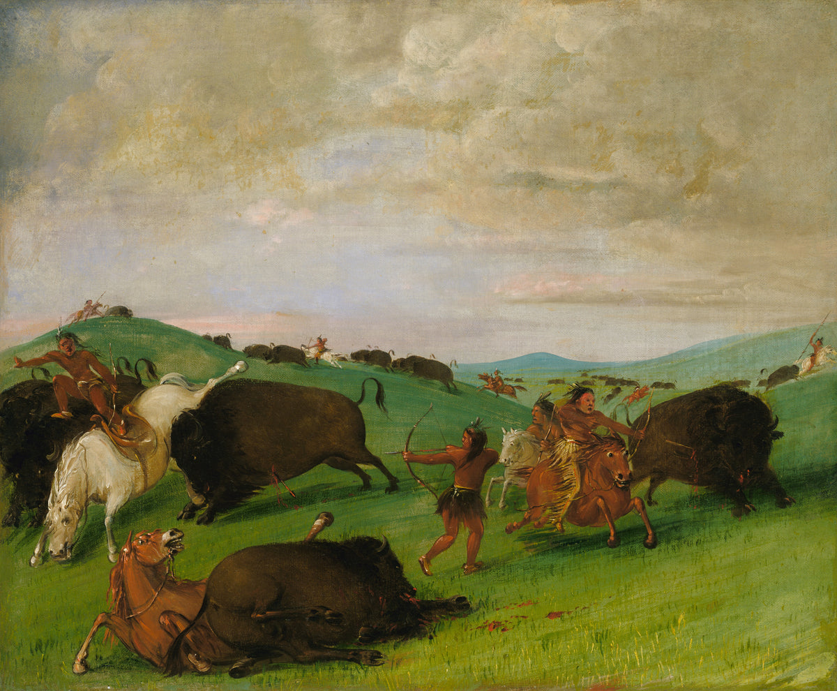George Catlin — Buffalo Chase, Bulls Making Battle with Men and Horses | Western Art Print