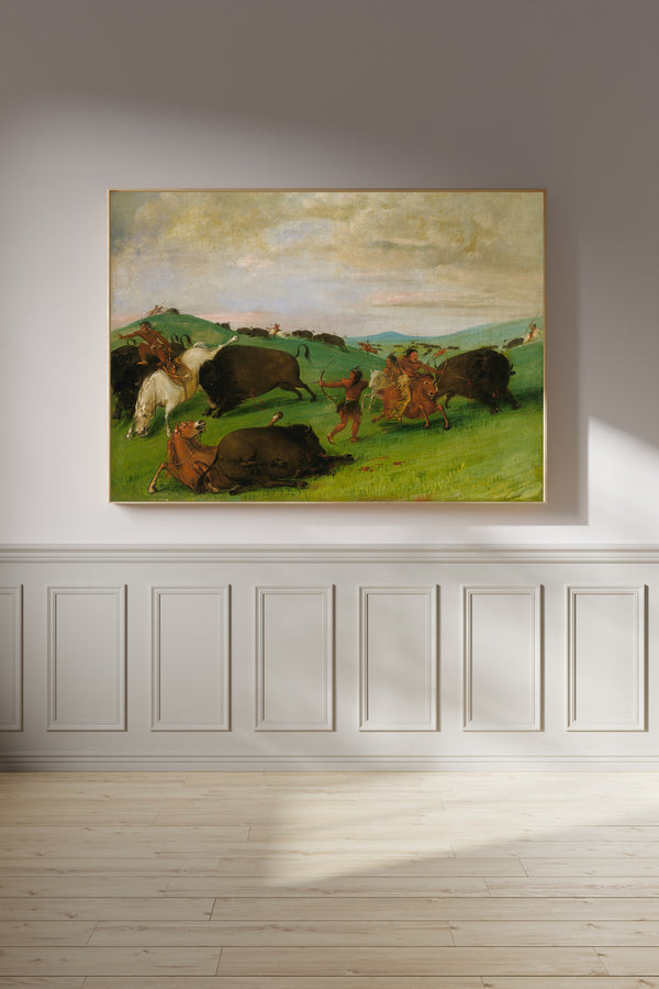 George Catlin — Buffalo Chase, Bulls Making Battle with Men and Horses | Western Art Print