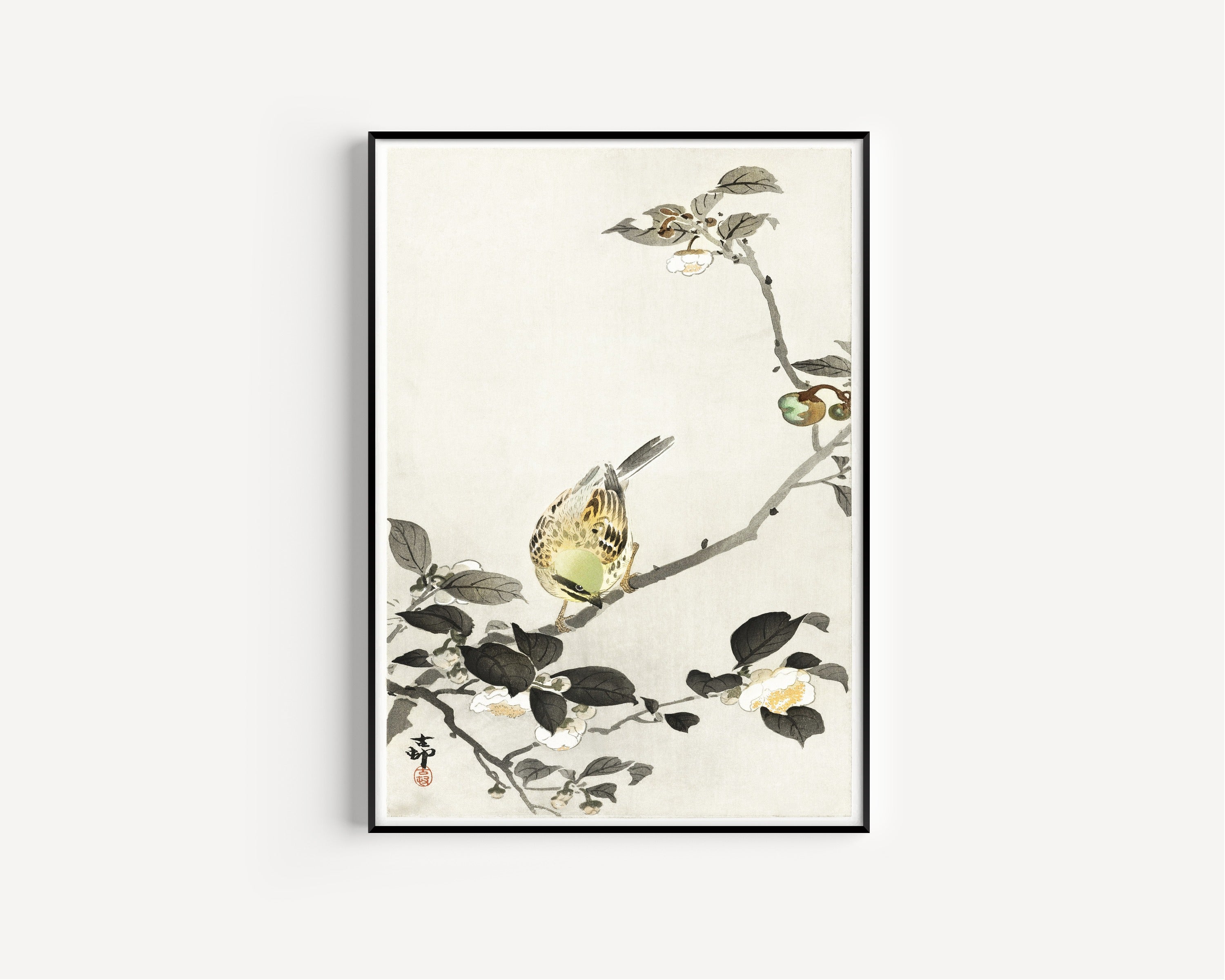 Ohara Koson — Bunting on Blossom Branch | Japanese Bird & Flower Woodblock Print