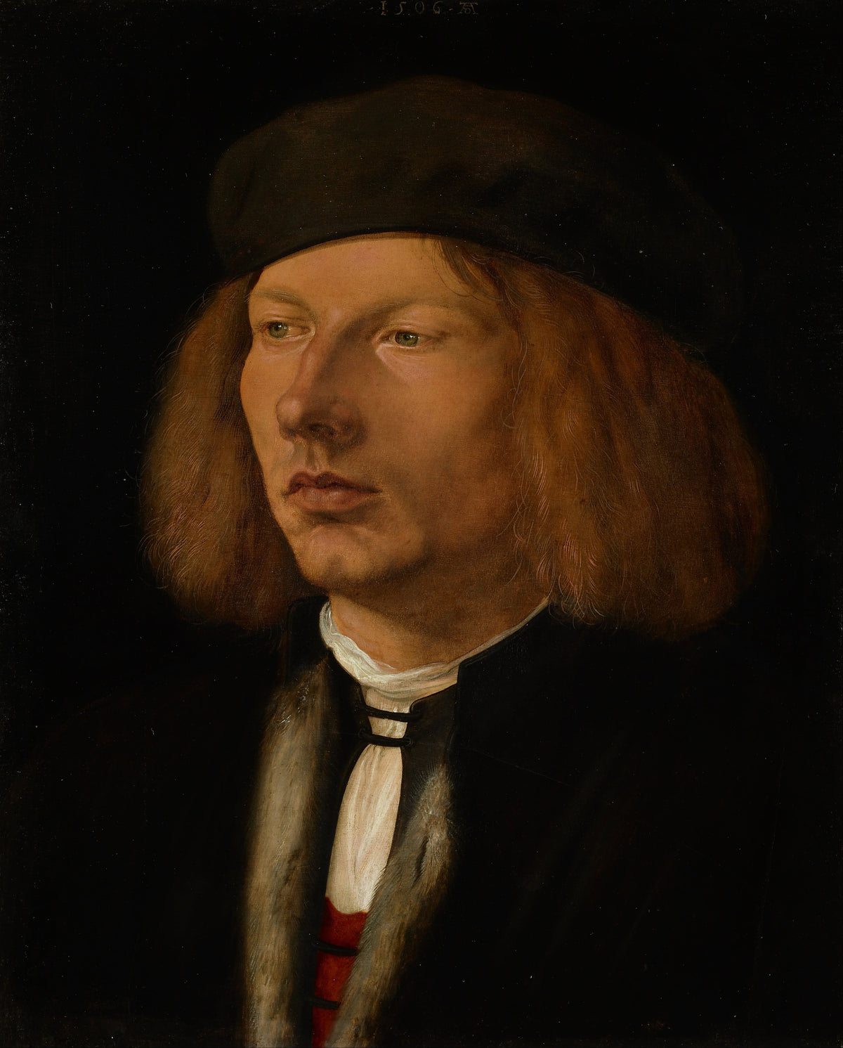 Burkhard of Speyer by Albrecht Dürer — A red-haired young man in a dark cap glances away from the viewer