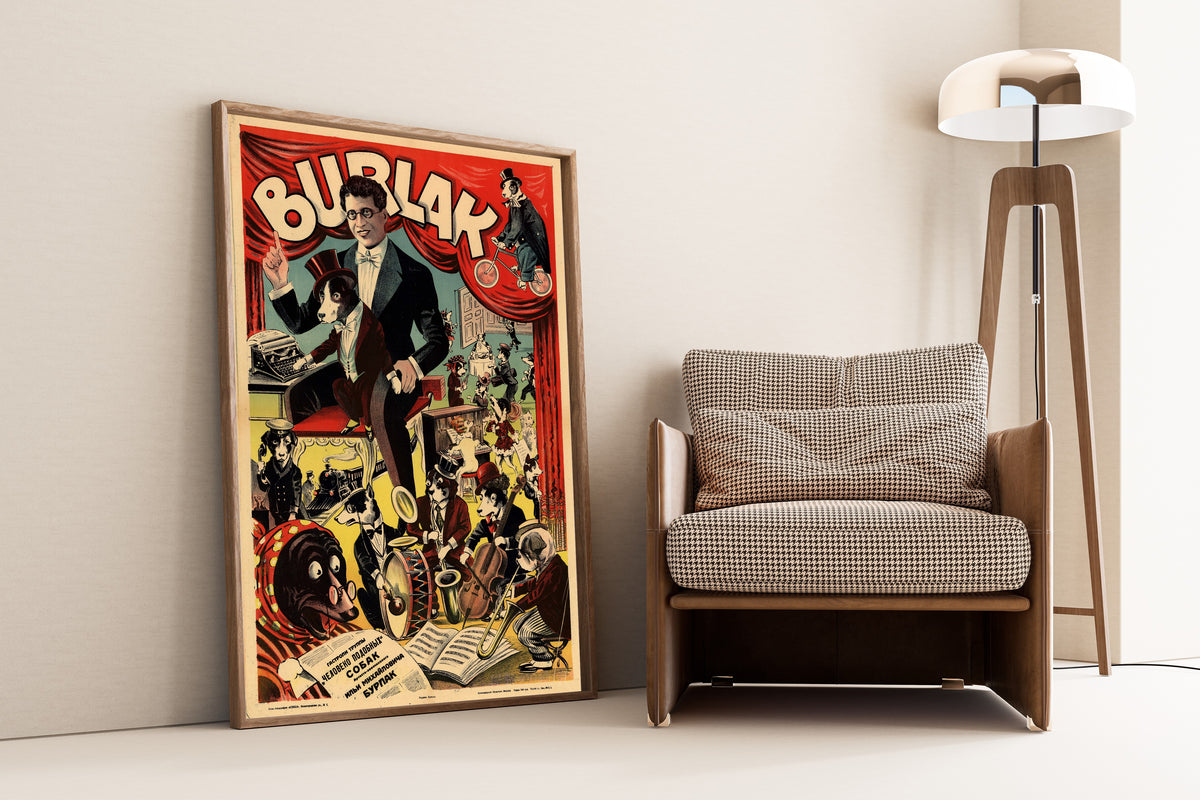 Burlak and His Troupe of Human-Like Dogs | Vintage Soviet Circus Poster Print