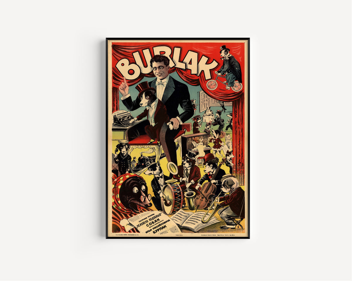 Burlak and His Troupe of Human-Like Dogs | Vintage Soviet Circus Poster Print