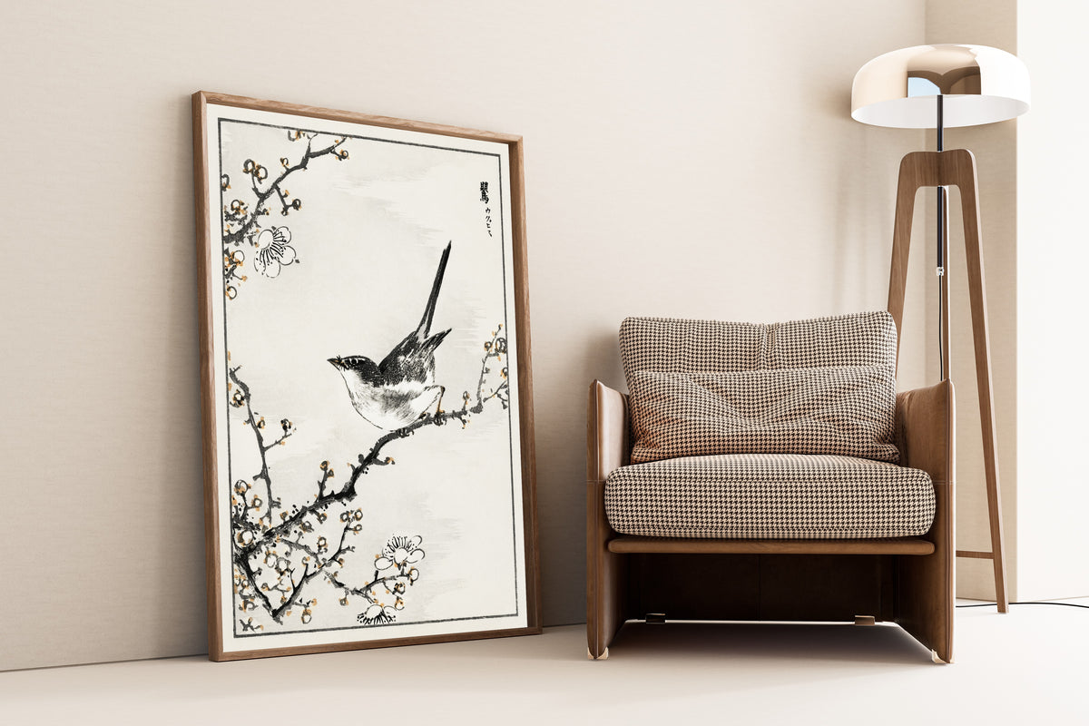 Numata Kashū — Bush-warbler and White Plum Tree | Japanese Bird & Flower Woodblock Print