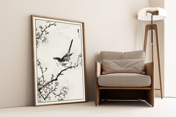 Numata Kashū — Bush-warbler and White Plum Tree | Japanese Bird & Flower Woodblock Print