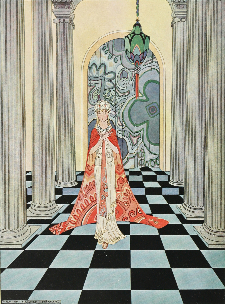 Virginia Frances Sterrett — Cadmus beheld a female figure, wonderfully beautiful | Fairy Tale Illustration Print shown to scale on a wall above a sofa