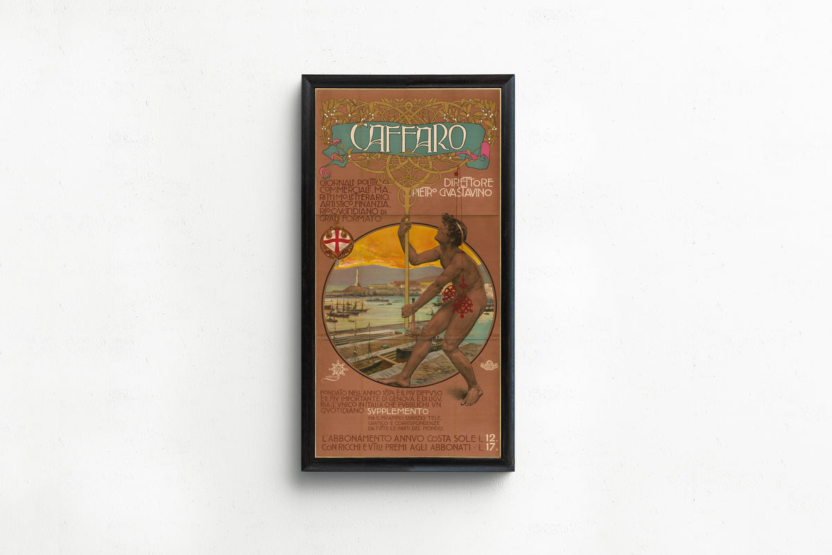 Framed art print of Caffaro: Giornale Politico, Commerciale, Marittimo, Letterario by Giovanni Maria Mataloni, in a slim black frame on a plain white wall