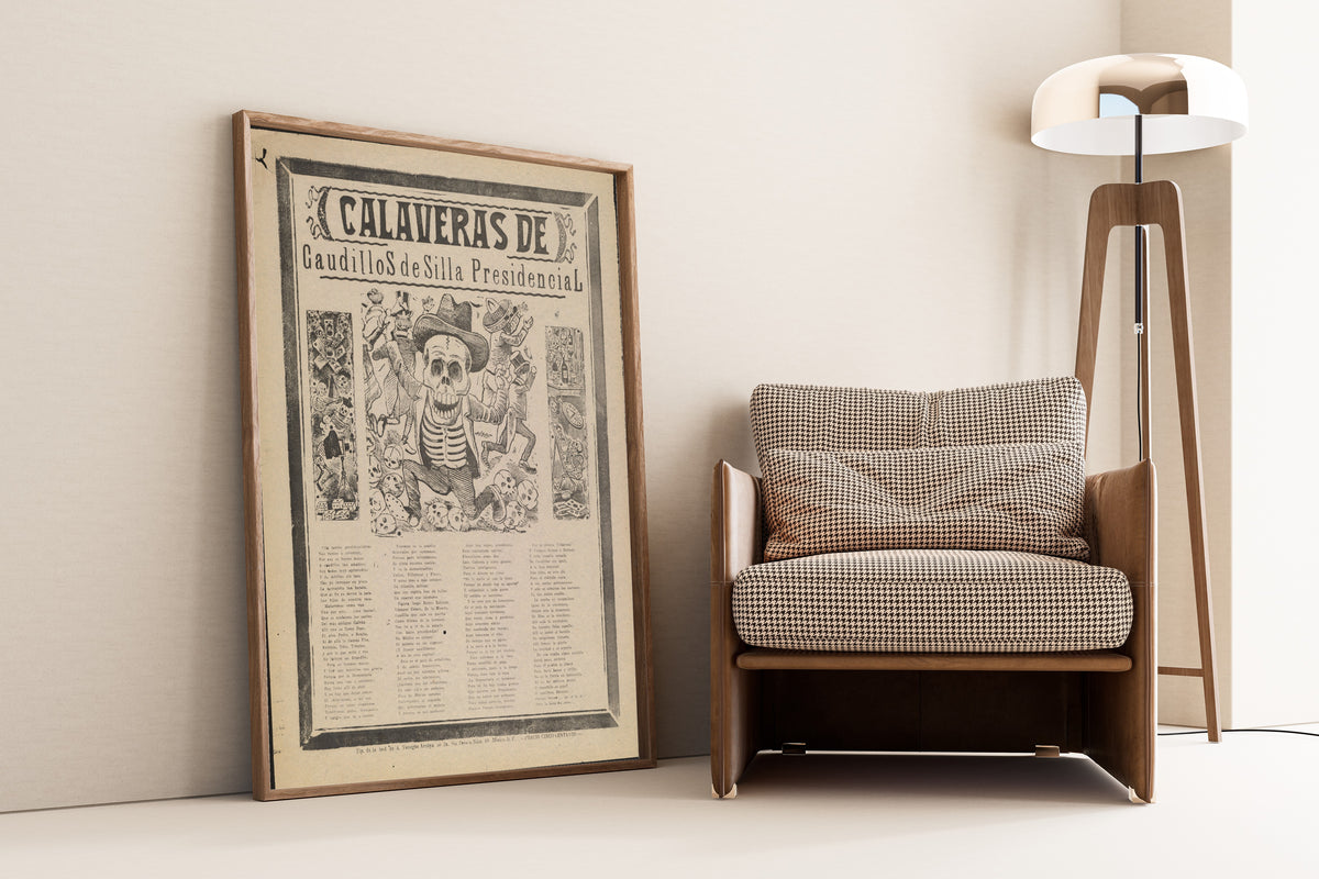 José Guadalupe Posada — Calaveras de caudillos de silla presidencial | Relief Print