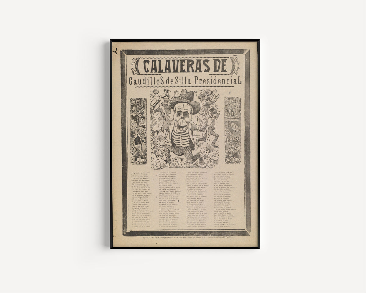 José Guadalupe Posada — Calaveras de caudillos de silla presidencial | Relief Print
