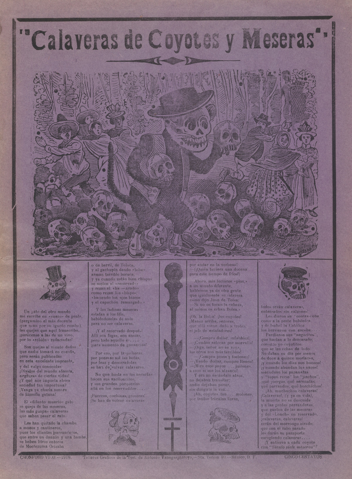 José Guadalupe Posada — Calaveras de coyotes y meseras | Relief Print
