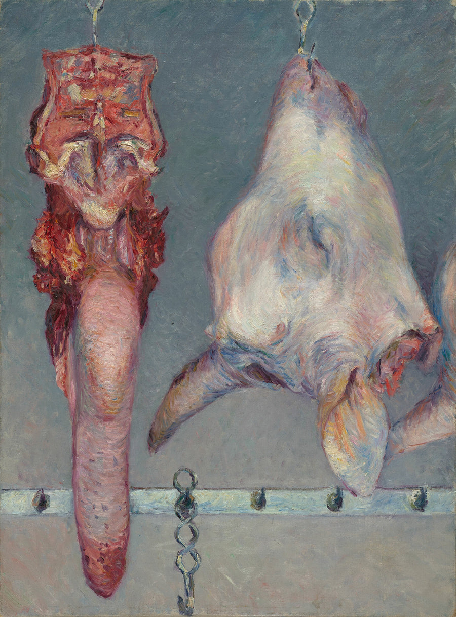 Gustave Caillebotte — Calf's Head and Ox Tongue | Fine Art Print shown to scale on a wall above a sofa