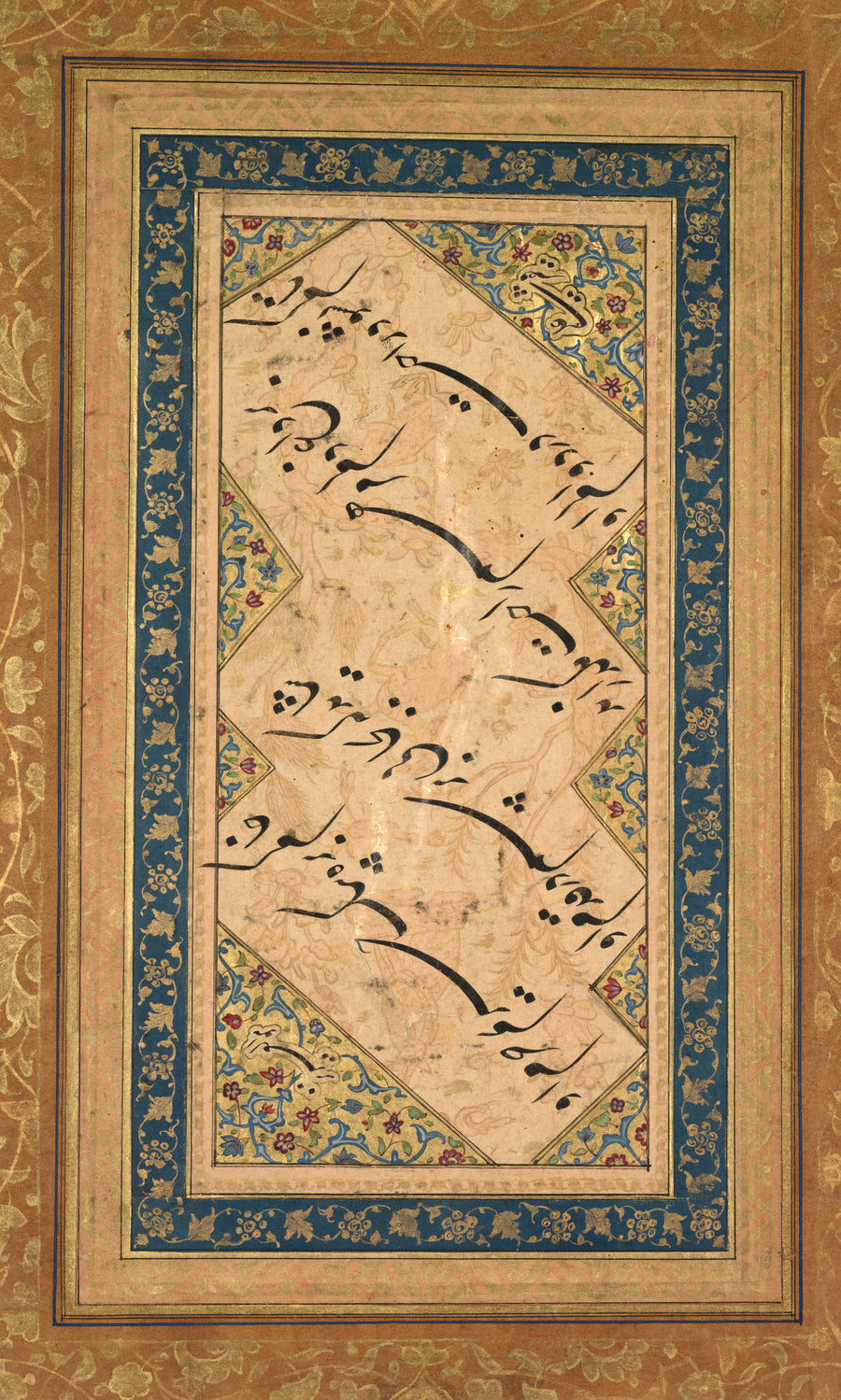 Faqir Ali — Calligraphy from a Ghazal of Badr al-Din Hilali Jaghata'i | Islamic Calligraphy Art Print shown to scale on a wall above a sofa