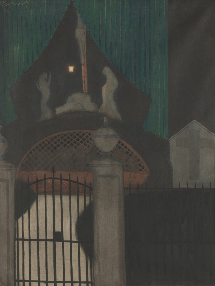 Léon Spilliaert — Calvarie en vagevuur te Oostende | Symbolist Art Print shown to scale on a wall above a sofa