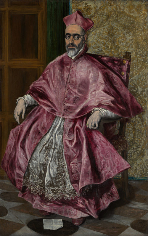 Cardinal Fernando Niño de Guevara (1541–1609) by El Greco — A cardinal in crimson with round spectacles and a letter at his feet
