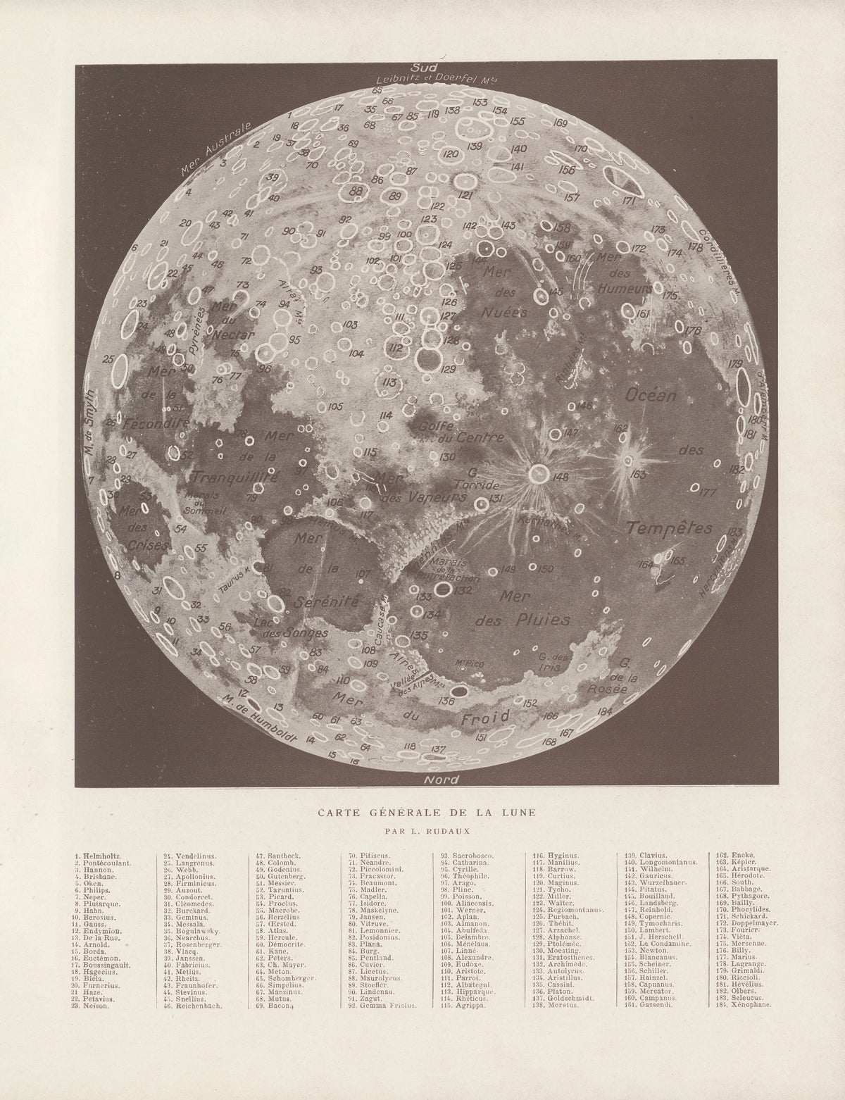 Lucien Rudaux — Carte Générale de la Lune | Vintage Lunar Map Print