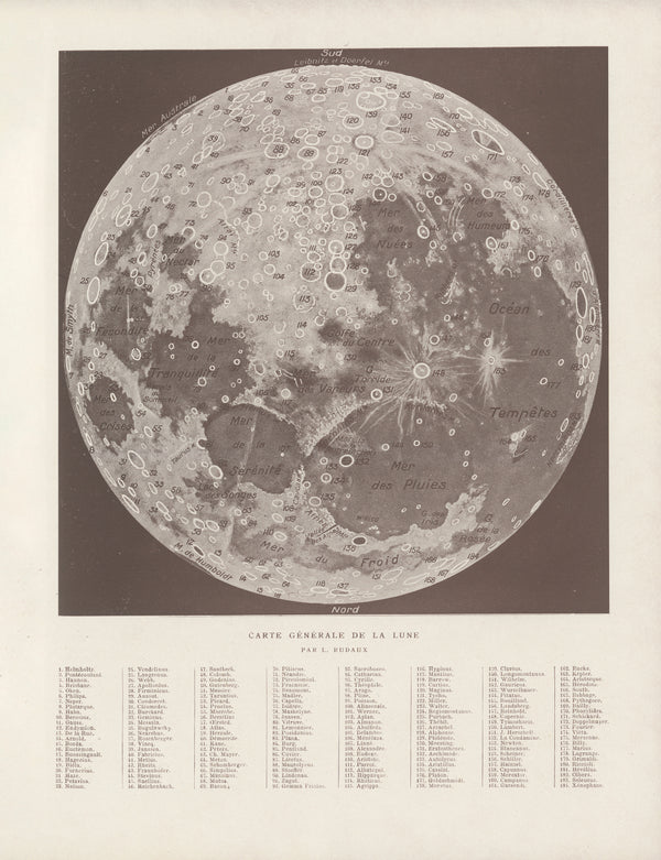 Lucien Rudaux — Carte Générale de la Lune | Vintage Lunar Map Print