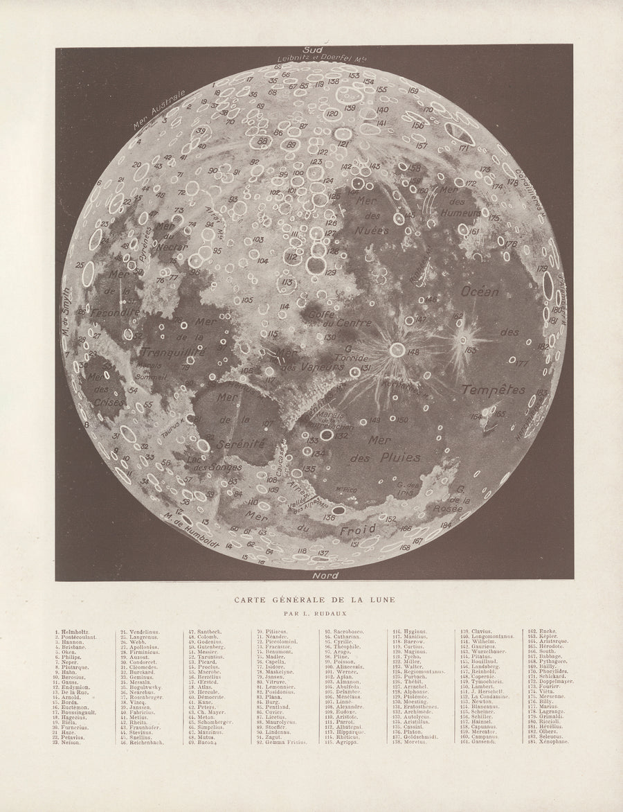 Lucien Rudaux — Carte Générale de la Lune | Vintage Lunar Map Print shown to scale on a wall above a sofa