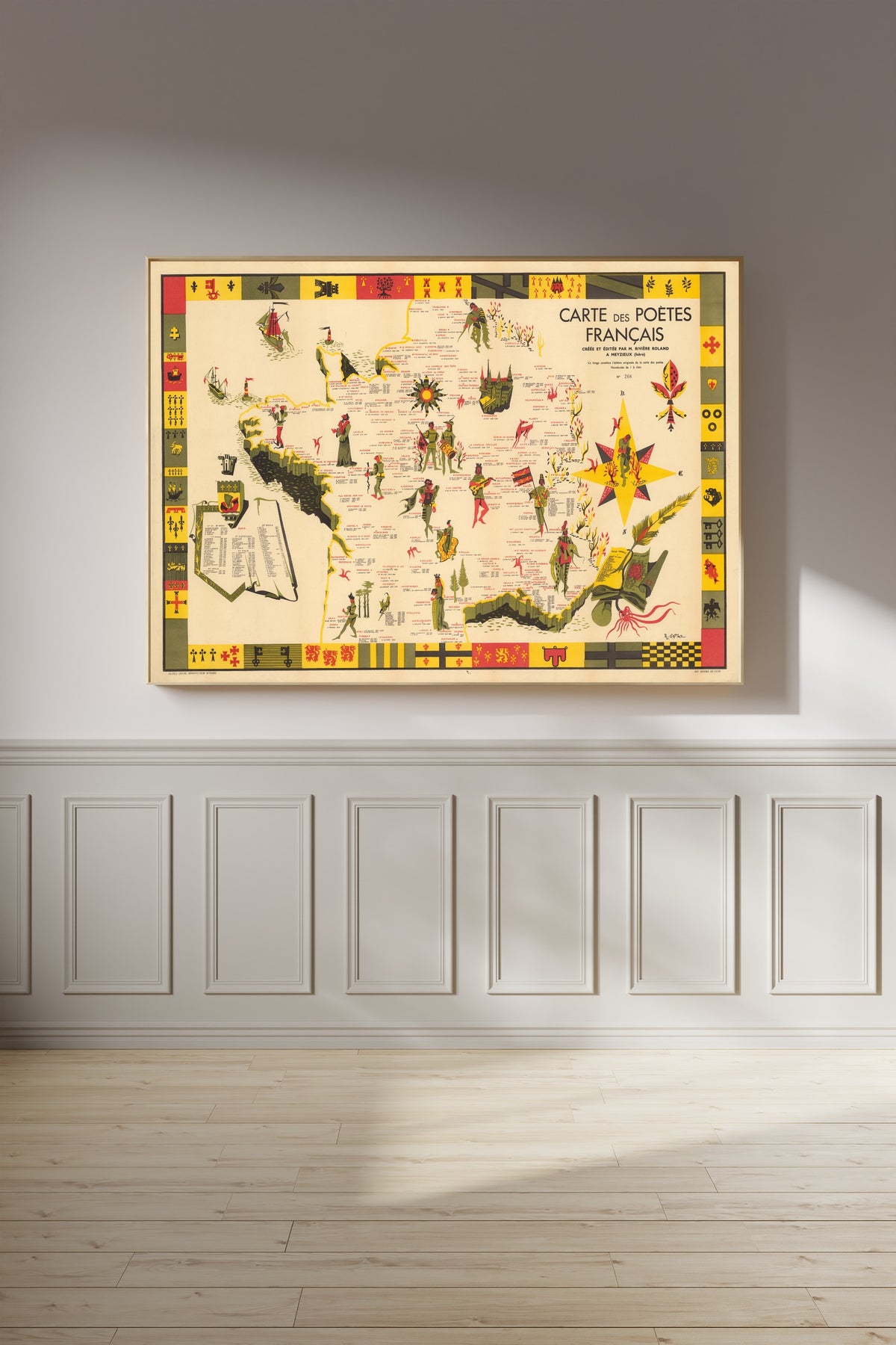 R. Gattaz — Carte des Poètes Français | Vintage Pictorial Map Print