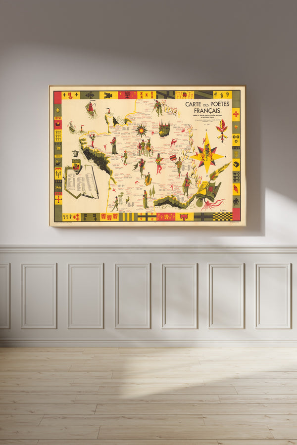 R. Gattaz — Carte des Poètes Français | Vintage Pictorial Map Print