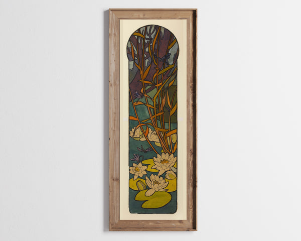 Alphonse Mucha — Carton de vitrail pour la bijouterie Fouquet (motif de nénuphars et libellules) | Art Nouveau Print