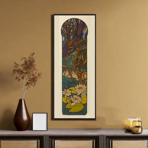 Alphonse Mucha — Carton de vitrail pour la bijouterie Fouquet (motif de nénuphars et libellules) | Art Nouveau Print