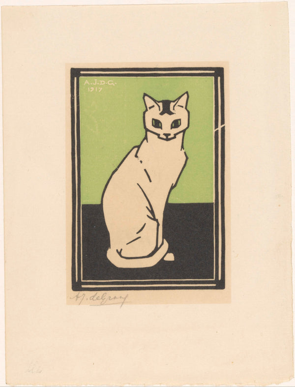 Julie de Graag — Cat on Green | Woodcut Print