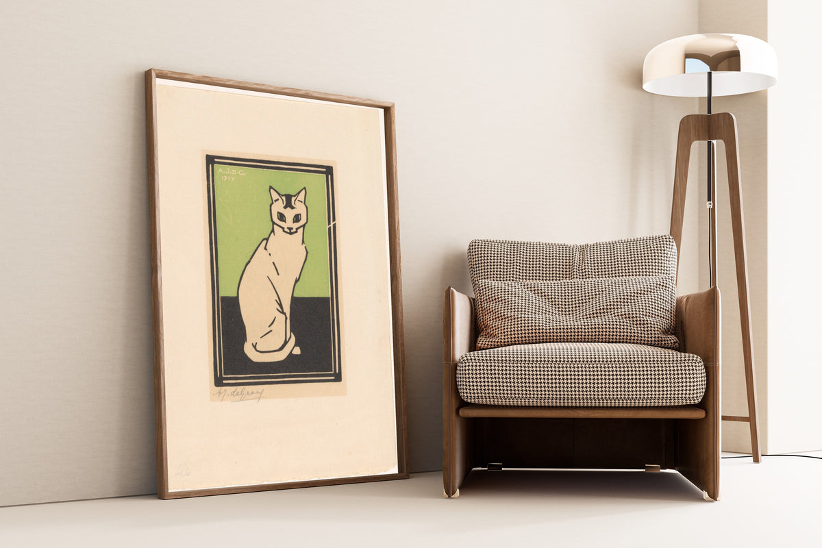 Julie de Graag — Cat on Green | Woodcut Print