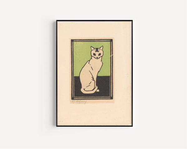 Julie de Graag — Cat on Green | Woodcut Print