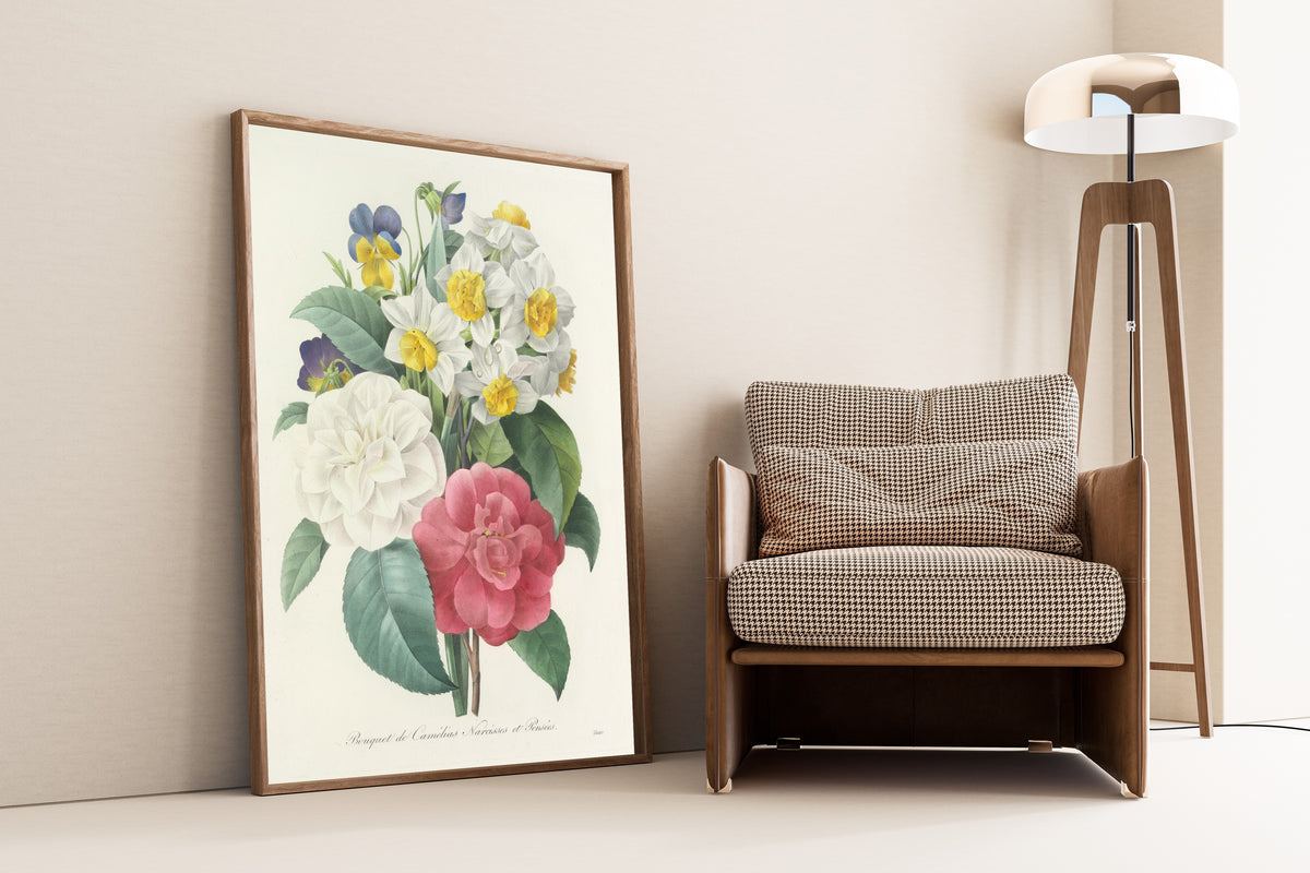 Pierre-Joseph Redouté — Choix des plus belles fleurs: Bouquet of Camellias, Narcissi and Pansies | Botanical Illustration Print