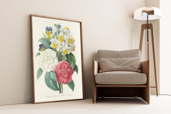 Pierre-Joseph Redouté — Choix des plus belles fleurs: Bouquet of Camellias, Narcissi and Pansies | Botanical Illustration Print