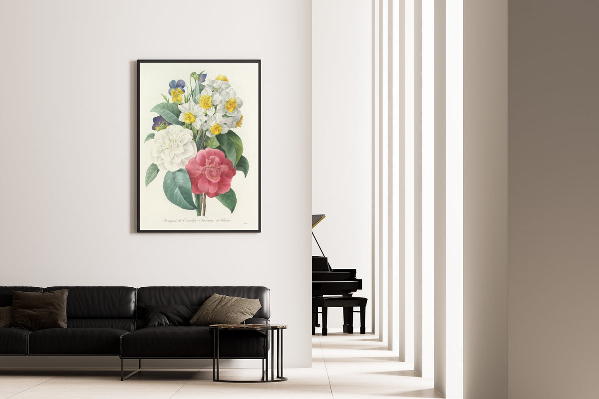 Pierre-Joseph Redouté — Choix des plus belles fleurs: Bouquet of Camellias, Narcissi and Pansies | Botanical Illustration Print