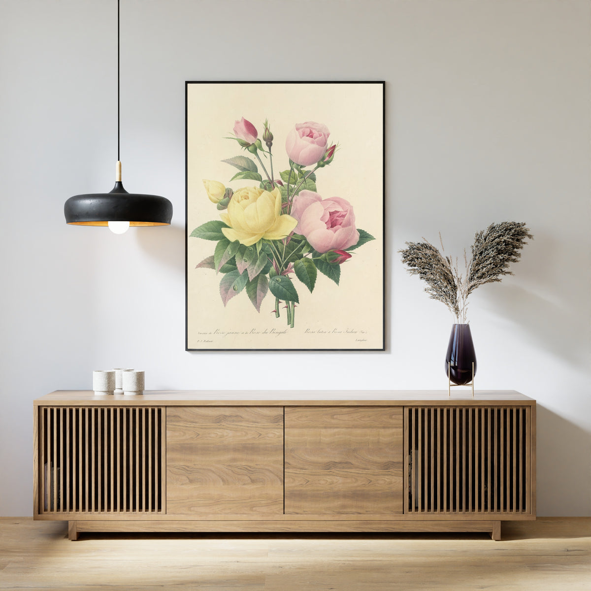 Pierre-Joseph Redouté — Choix des plus belles fleurs: Yellow Rose and Bengal Rose | Botanical Illustration Print