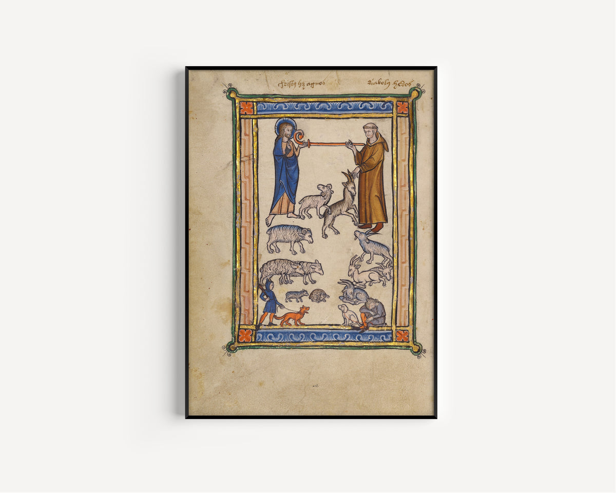 Christ and a Monk and Two Shepherds | Illuminated Manuscript Print