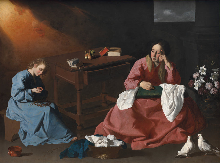 Francisco de Zurbarán — Christ and the Virgin in the House at Nazareth | Fine Art Print shown to scale on a wall above a sofa