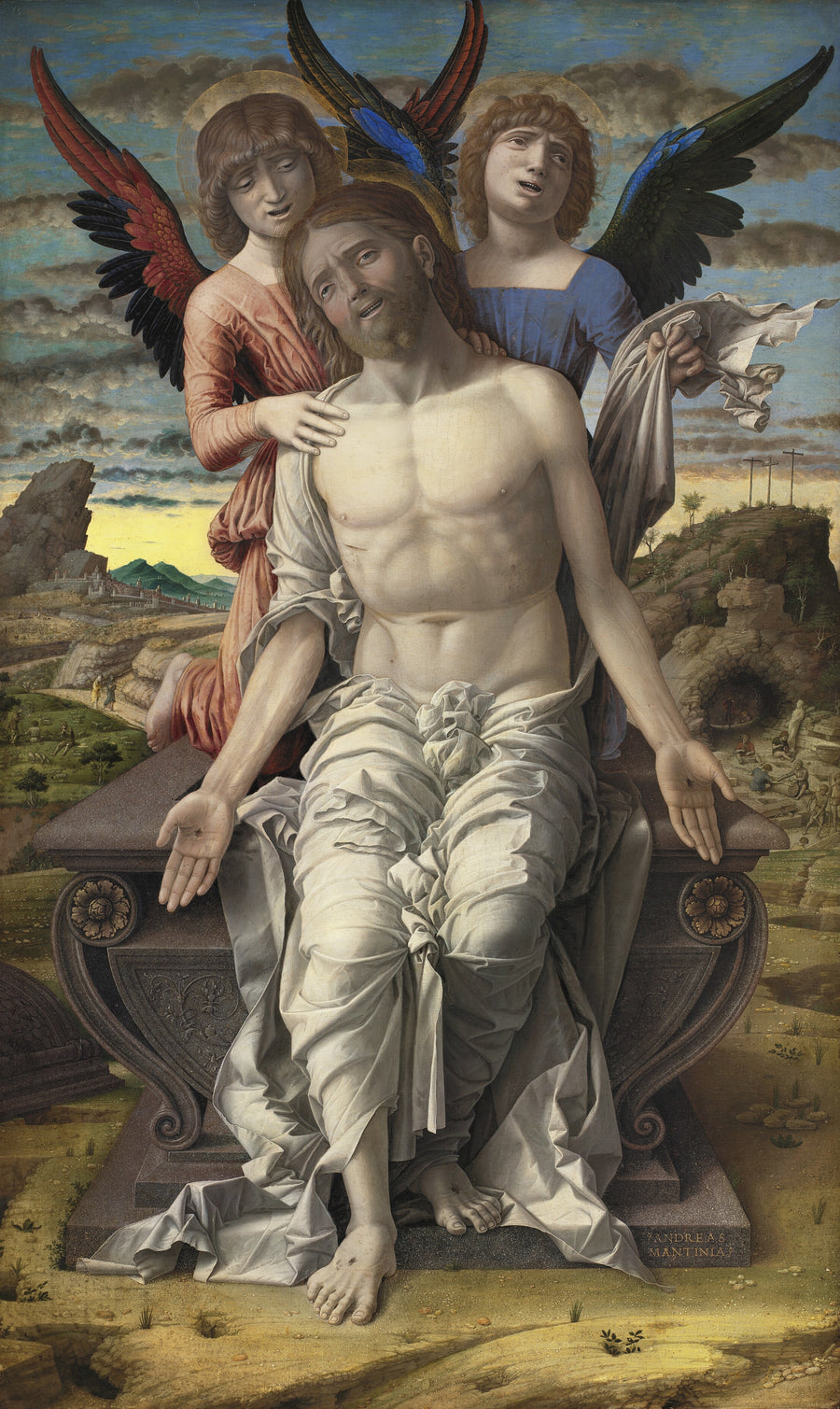 Andrea Mantegna — Christ as the Suffering Redeemer | Fine Art Print shown to scale on a wall above a sofa