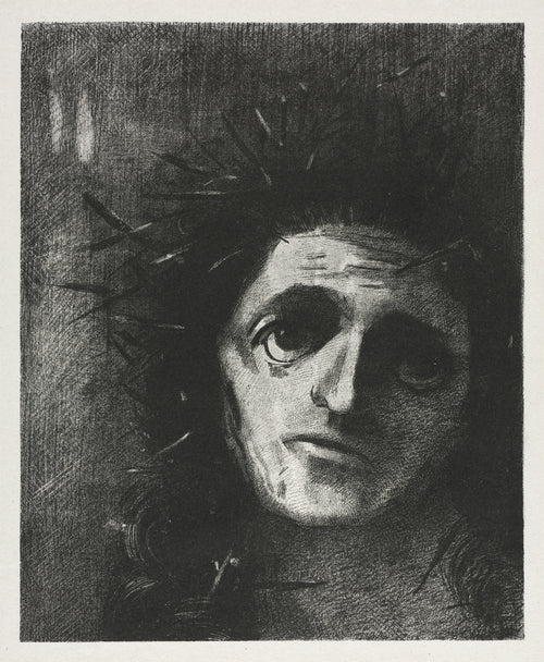 Christ by Odilon Redon — A beardless Christ with wide eyes beneath a jagged crown of thorns