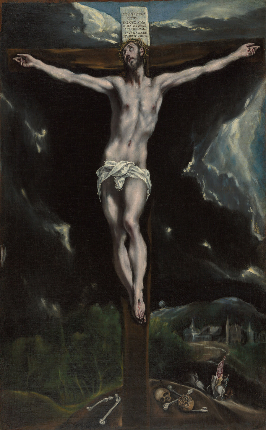 El Greco — Christ on the Cross | Fine Art Print shown to scale on a wall above a sofa